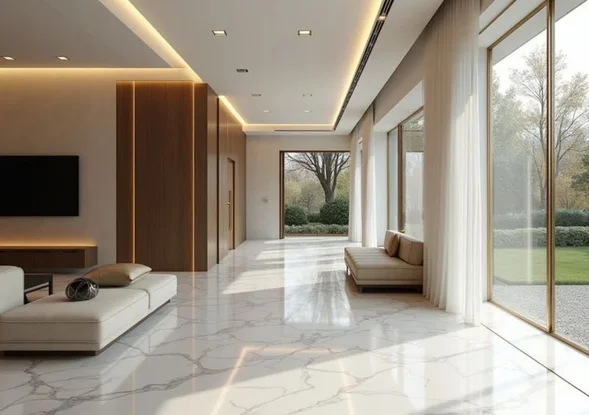 Italian marble flooring installation in a Hyderabad villa